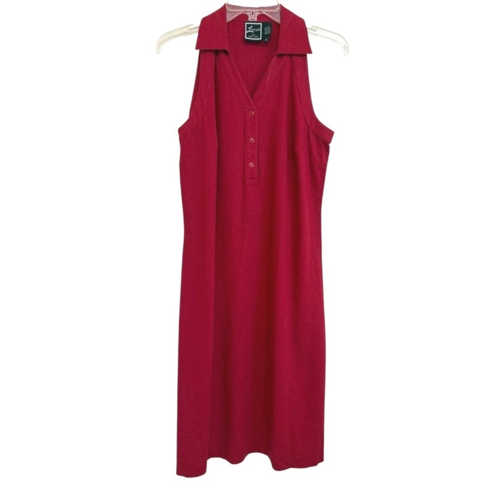 Lennie LNY New York Red Linen Blend Sleeveless Polo Midi Shift Dress Womens 8
